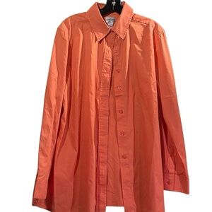 Chico’s Coral Orange Button Down Shirt Women Size 1 Medium Long Sleeve Blouse